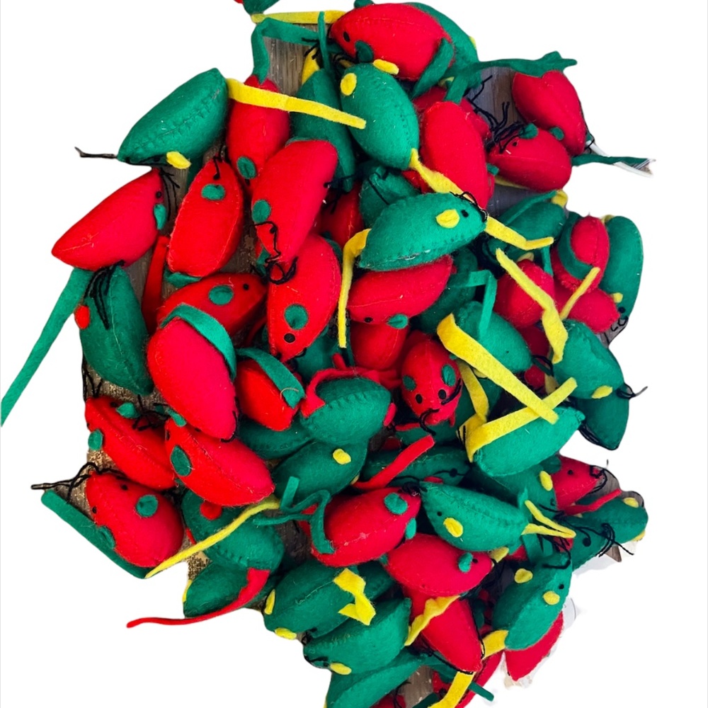 50 Vo-toys Cat Felt Festive Holiday Mice 2" Toy Mouse Lot Bulk Red Green